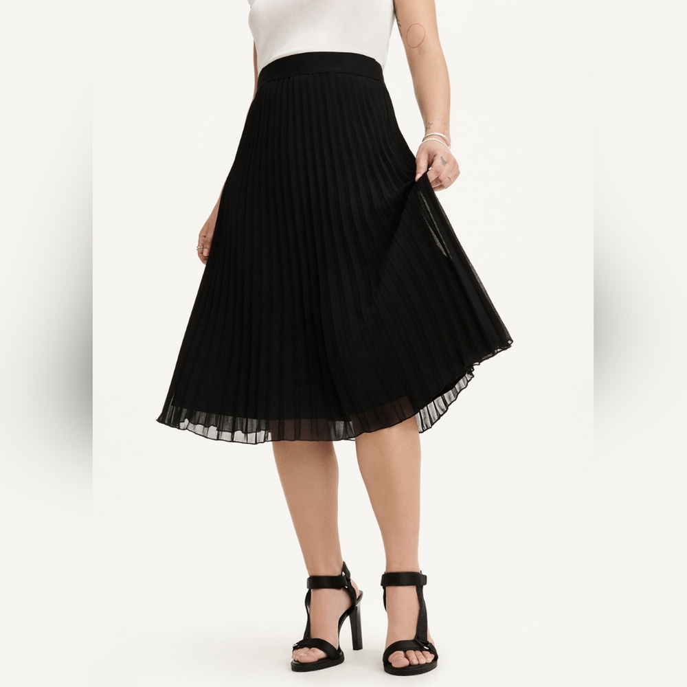 DKNY Pull On Pleated Midi Skirt | M | Black